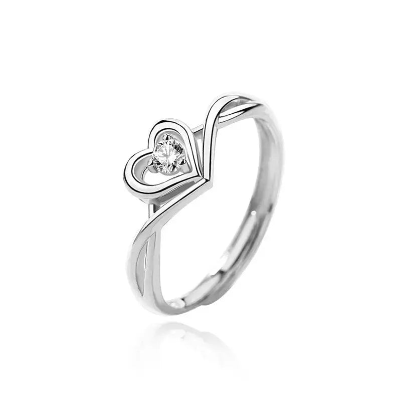 Lovcia Hollow CZ Heart Love Twisted 925 Sterling Silver Adjustable Promise Ring-Rings-Silver-Silver