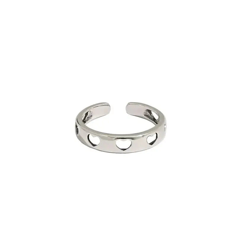 Lovcia Hollow Heart Girl 925 Sterling Silver Adjustable Ring-Rings-