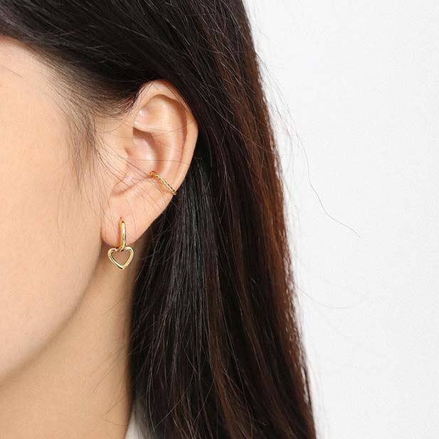 Lovcia Hollow Heart Hoop Earrings 9mm 9.4mm Gold Plated-Earrings-Yellow Gold-