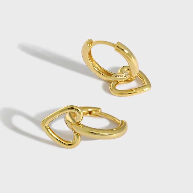 Lovcia Hollow Heart Hoop Earrings 9mm 9.4mm Gold Plated-Earrings-Yellow Gold-