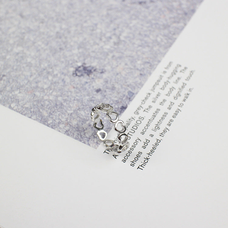 Lovcia Hollow Heart In Heart Adjustable Ring Silver 925-Rings-Rhodium-Rhodium