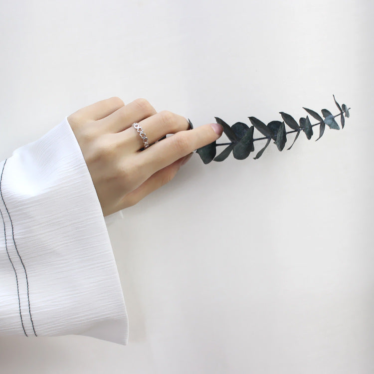 Lovcia Hollow Heart In Heart Adjustable Ring Silver 925-Rings-Rhodium-Rhodium