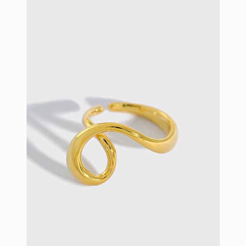 Lovcia Hollow Heart Knot Adjustable 925 Ring Goldtone-Rings-Yellow Gold-