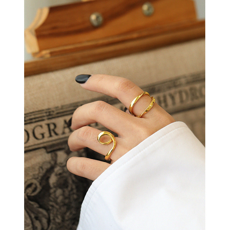 Lovcia Hollow Heart Knot Adjustable 925 Ring Goldtone-Rings-Yellow Gold-