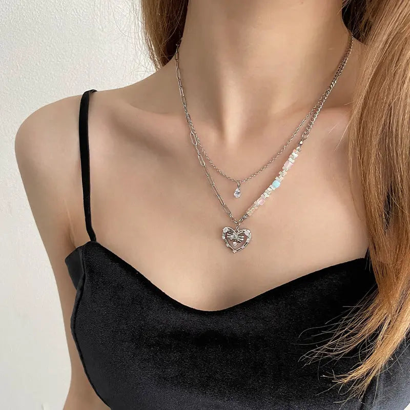Lovcia Hollow Heart Style Broken Silver Pendant Necklace for Women-Necklaces-Small Broken Silver Necklace-Small Broken Silver Necklace