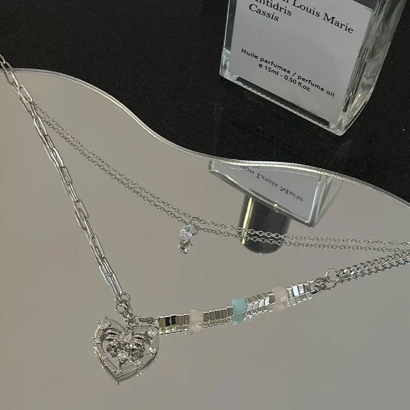Lovcia Hollow Heart Style Broken Silver Pendant Necklace for Women-Necklaces-Small Broken Silver Necklace-Small Broken Silver Necklace
