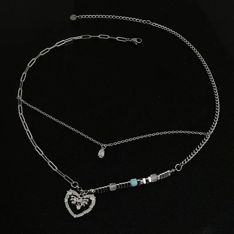 Lovcia Hollow Heart Style Broken Silver Pendant Necklace for Women-Necklaces-Small Broken Silver Necklace-Small Broken Silver Necklace