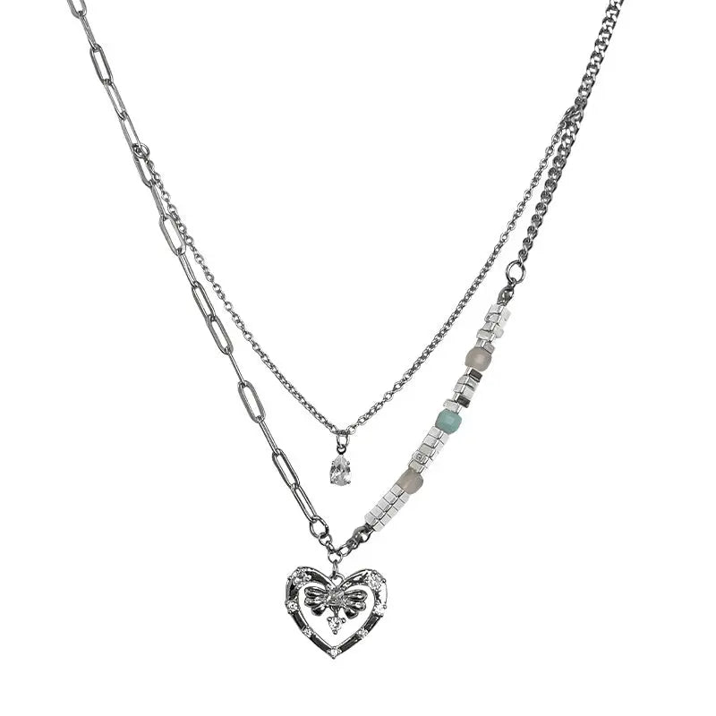 Lovcia Hollow Heart Style Broken Silver Pendant Necklace for Women-Necklaces-Small Broken Silver Necklace-Small Broken Silver Necklace