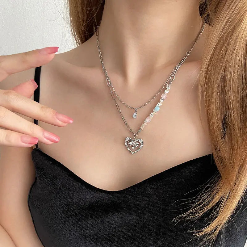 Lovcia Hollow Heart Style Broken Silver Pendant Necklace for Women-Necklaces-Small Broken Silver Necklace-Small Broken Silver Necklace