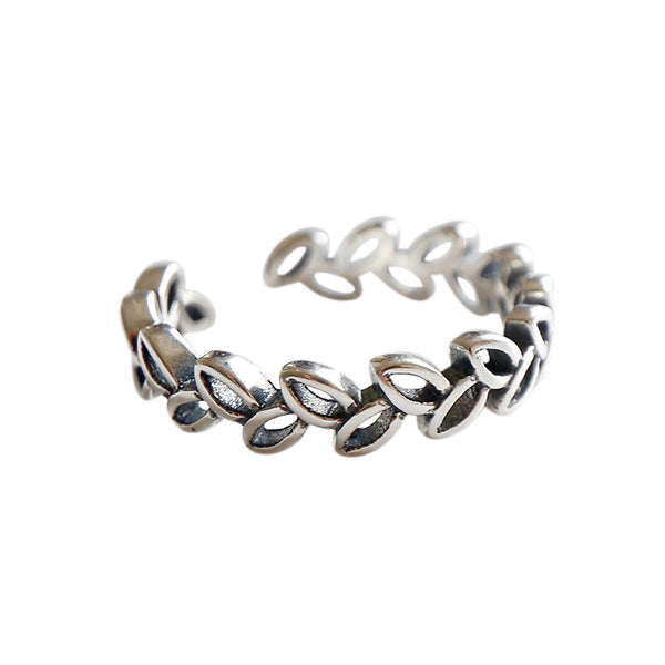 Lovcia Hollow Leaves Adjustable Sterling Silver Ring-Rings-Vintage-Vintage