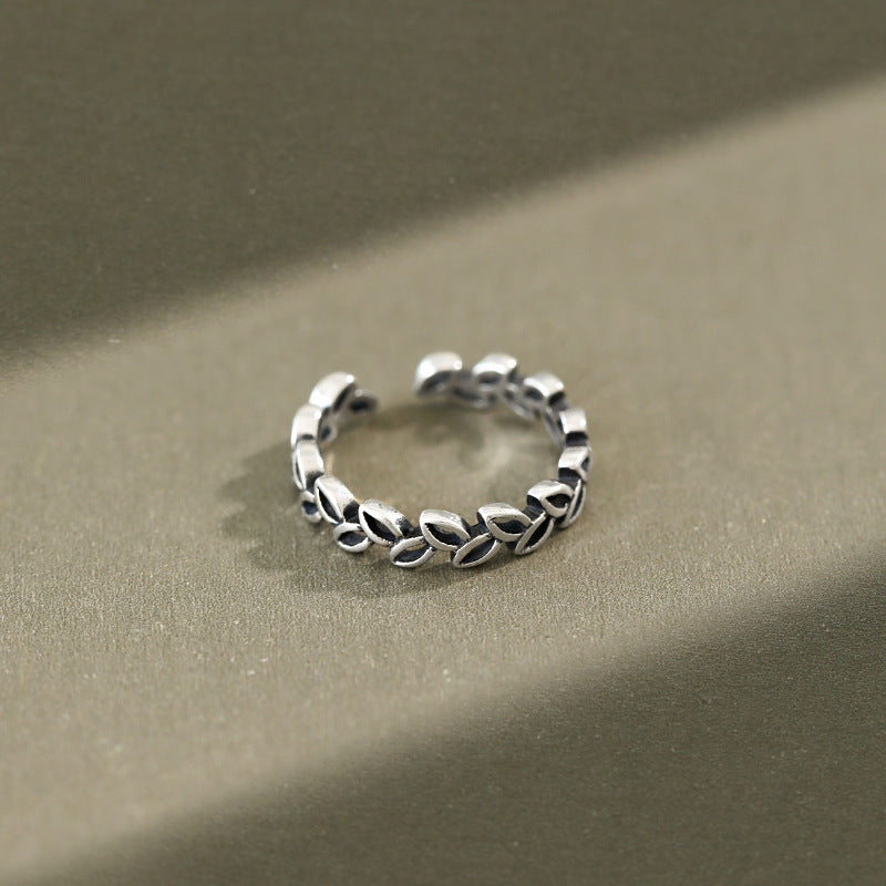 Lovcia Hollow Leaves Adjustable Sterling Silver Ring-Rings-Vintage-Vintage