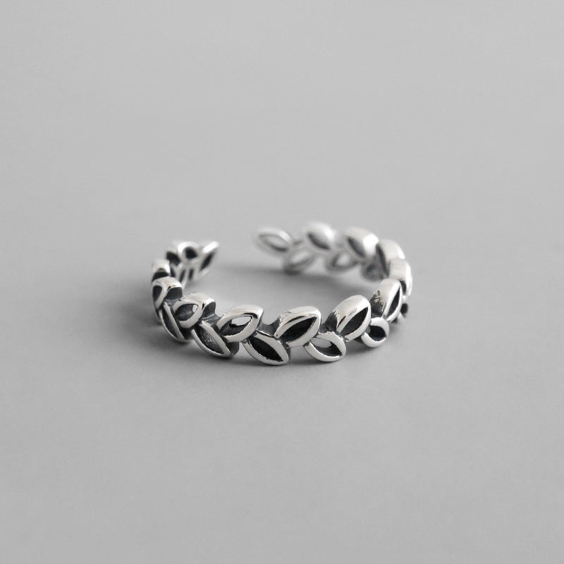 Lovcia Hollow Leaves Adjustable Sterling Silver Ring-Rings-Vintage-Vintage