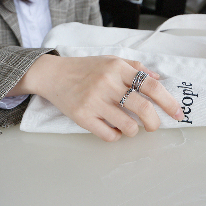 Lovcia Hollow Leaves Adjustable Sterling Silver Ring-Rings-Vintage-Vintage
