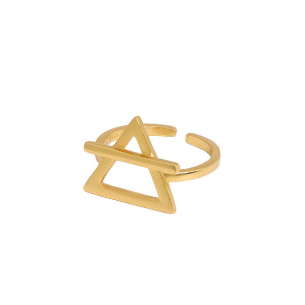 Lovcia Hollow Triangle Ring Sterling Silver Gold Plated 925-Rings-Yellow Gold-Yellow Gold