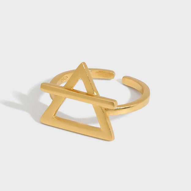 Lovcia Hollow Triangle Ring Sterling Silver Gold Plated 925-Rings-Yellow Gold-Yellow Gold