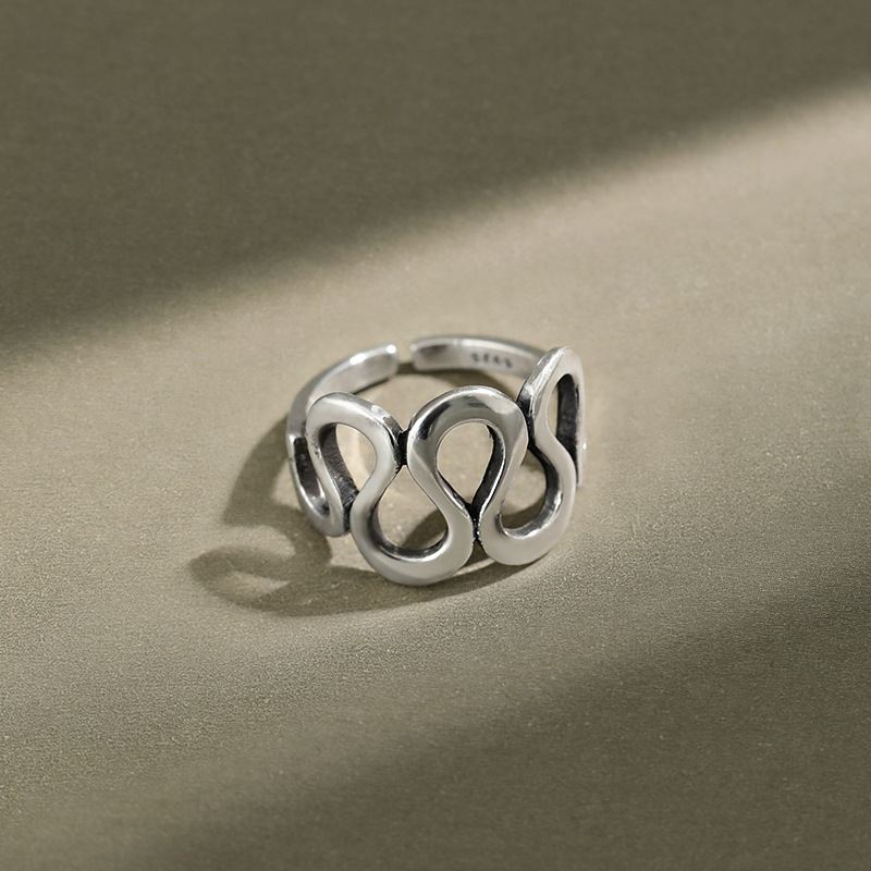Lovcia Hollow Wave Adjustable 925 Sterling Silver Ring-Rings-