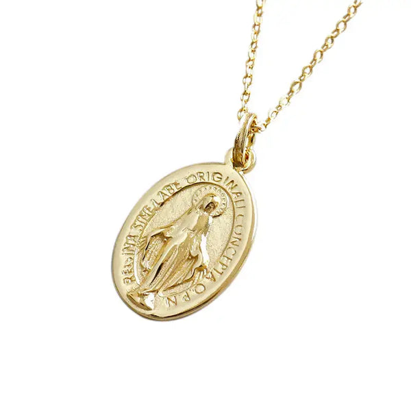 Lovcia Holy Maria Ellipse Tag Letters 925 Sterling Silver Necklace-Necklaces-