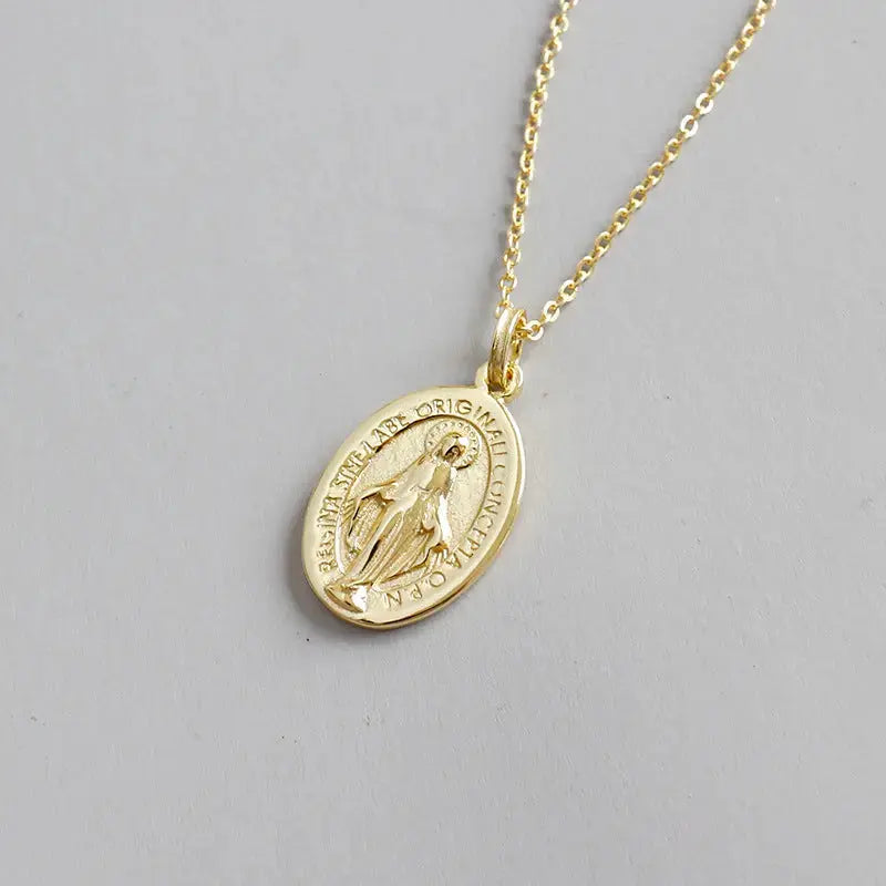 Lovcia Holy Maria Ellipse Tag Letters 925 Sterling Silver Necklace-Necklaces-