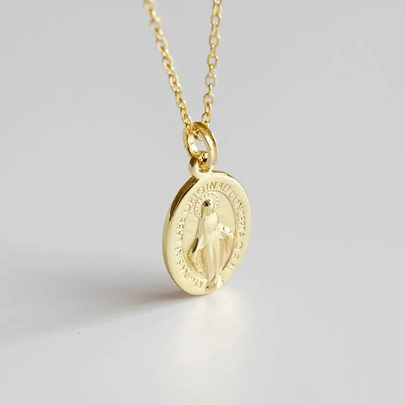 Lovcia Holy Maria Ellipse Tag Letters 925 Sterling Silver Necklace-Necklaces-
