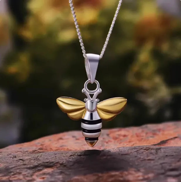 Lovcia Honey Bee Jewellery Set - Sterling Silver Honey Bee Pendant & Stud Earrings Set-Necklaces-Pendant Chain - 45cm Length + 1 Pair Stud Earring Set-Pendant Chain - 45cm Length + 1 Pair Stud Earring Set