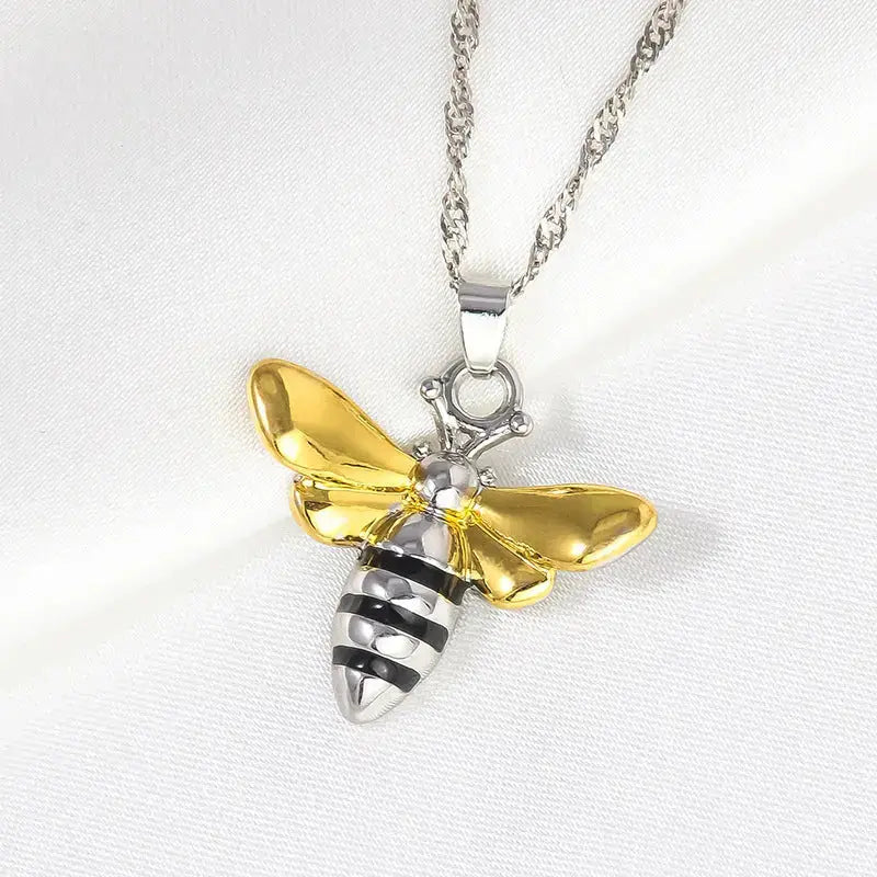 Lovcia Honey Bee Jewellery Set - Sterling Silver Honey Bee Pendant & Stud Earrings Set-Necklaces-Pendant Chain - 45cm Length + 1 Pair Stud Earring Set-Pendant Chain - 45cm Length + 1 Pair Stud Earring Set