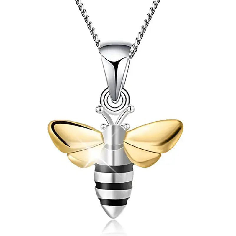 Lovcia Honey Bee Jewellery Set - Sterling Silver Honey Bee Pendant & Stud Earrings Set-Necklaces-Pendant Chain - 45cm Length + 1 Pair Stud Earring Set-Pendant Chain - 45cm Length + 1 Pair Stud Earring Set