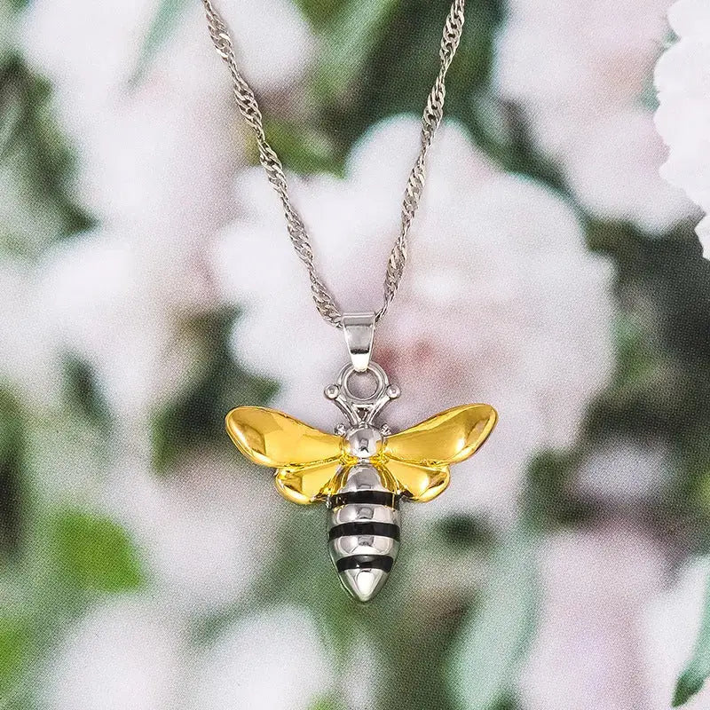 Lovcia Honey Bee Jewellery Set - Sterling Silver Honey Bee Pendant & Stud Earrings Set-Necklaces-Pendant Chain - 45cm Length + 1 Pair Stud Earring Set-Pendant Chain - 45cm Length + 1 Pair Stud Earring Set