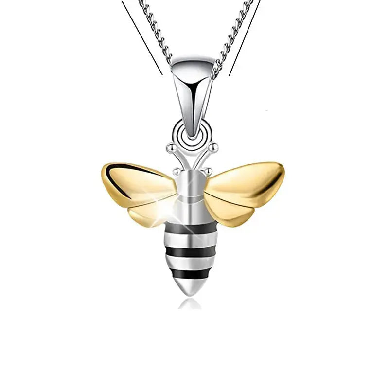 Lovcia Honey Bee Jewellery Set - Sterling Silver Honey Bee Pendant & Stud Earrings Set-Necklaces-Pendant Chain - 45cm Length + 1 Pair Stud Earring Set-Pendant Chain - 45cm Length + 1 Pair Stud Earring Set
