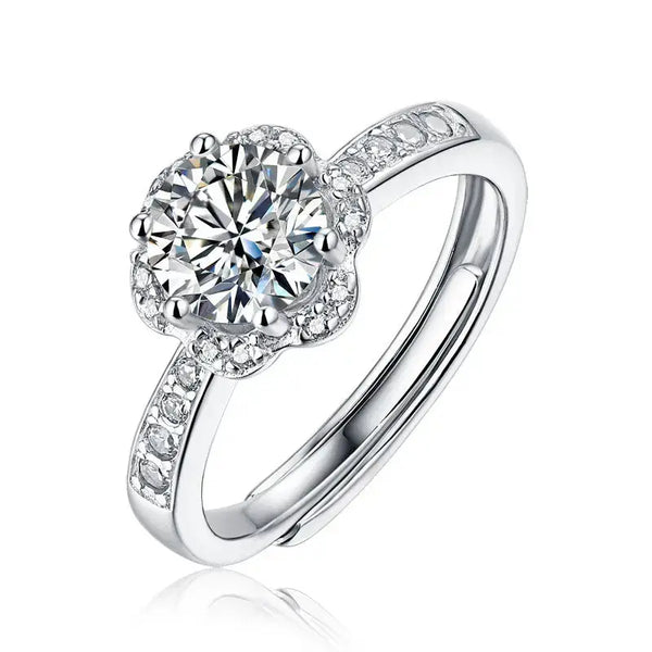 Lovcia Honey Moon Moissanite CZ Flower 925 Sterling Silver Adjustable Ring-Rings-0.5 Carat (Certificate Included)-0.5 Carat (Certificate Included)
