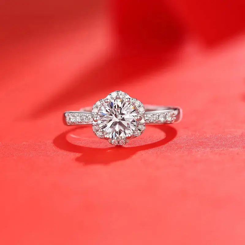 Lovcia Honey Moon Moissanite CZ Flower 925 Sterling Silver Adjustable Ring-Rings-0.5 Carat (Certificate Included)-0.5 Carat (Certificate Included)