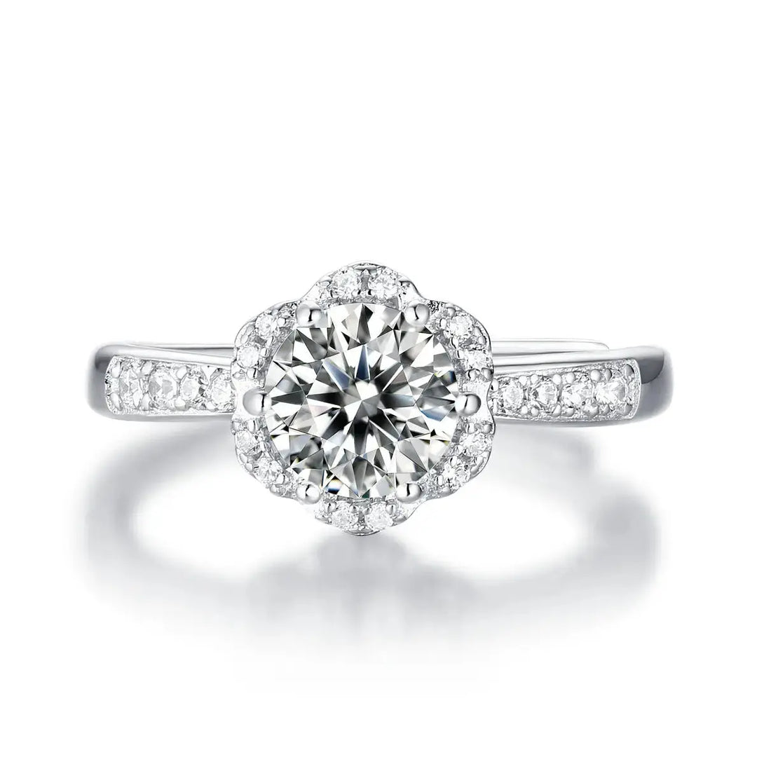 Lovcia Honey Moon Moissanite CZ Flower 925 Sterling Silver Adjustable Ring-Rings-0.5 Carat (Certificate Included)-0.5 Carat (Certificate Included)