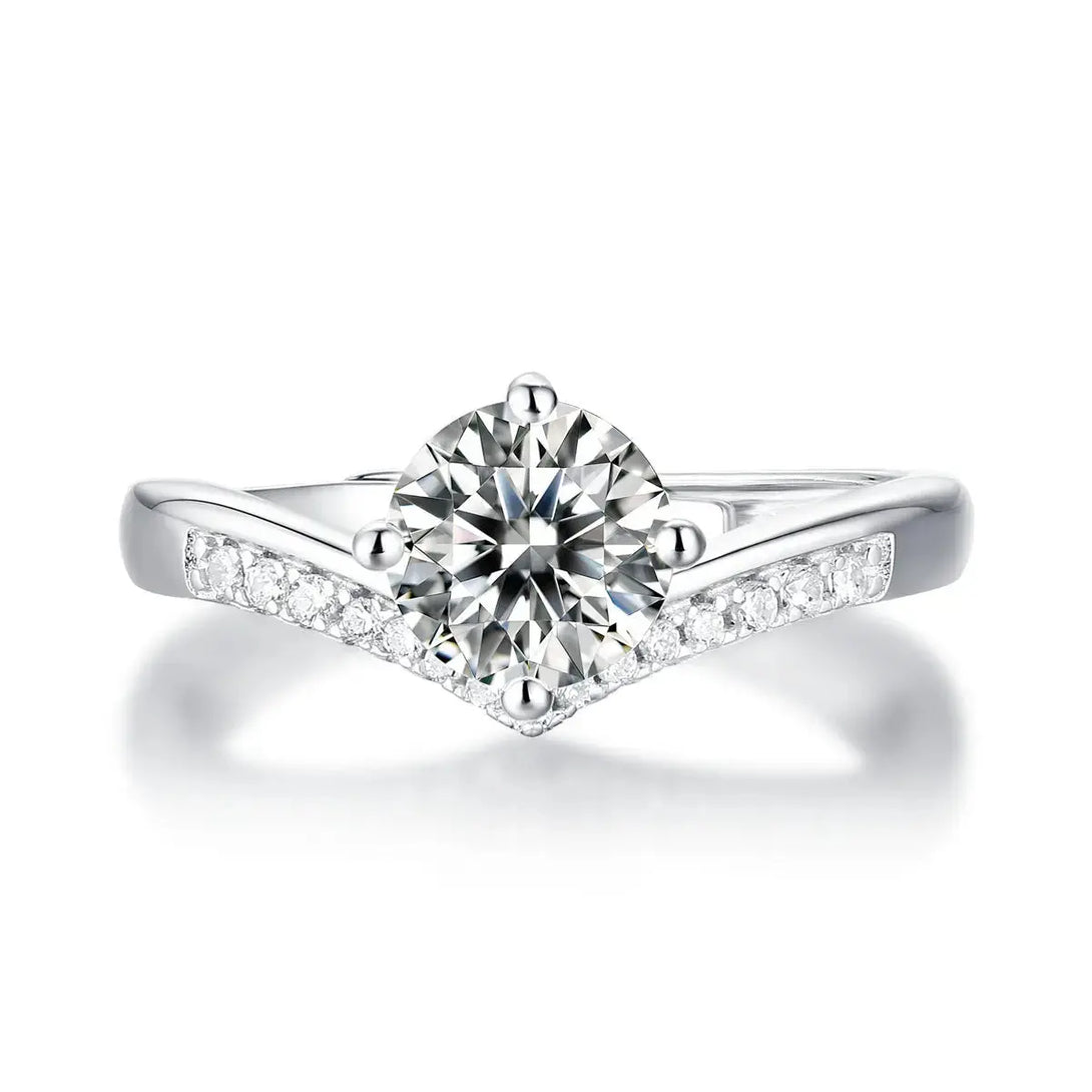 Lovcia Honey Moon Round Moissanite CZ V Shape 925 Sterling Silver Adjustable Ring-Rings-1 Carat (Certificate Included)-1 Carat (Certificate Included)