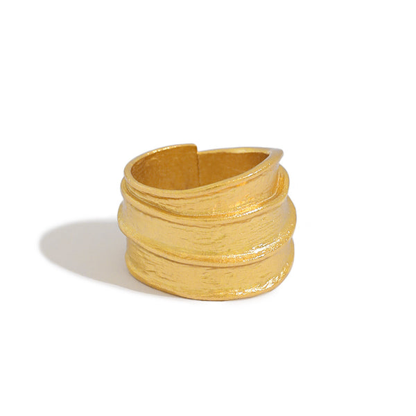 Lovcia Honey Moon Wide Cross Adjustable Ring Gold Plated-Rings-Yellow Gold-US 7-Yellow Gold