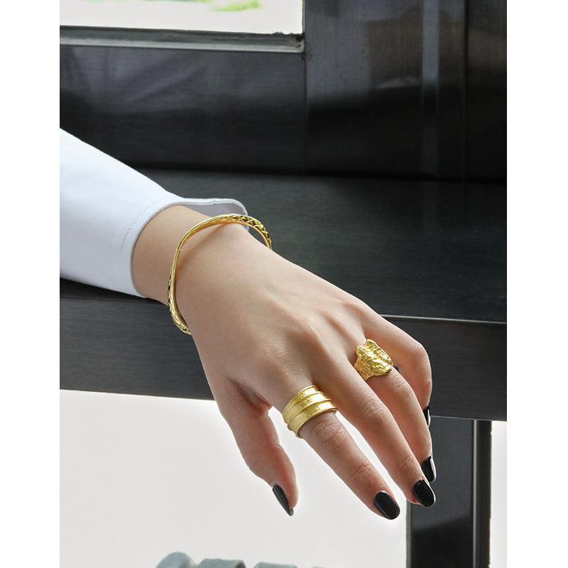 Lovcia Honey Moon Wide Cross Adjustable Ring Gold Plated-Rings-Yellow Gold-US 7-Yellow Gold