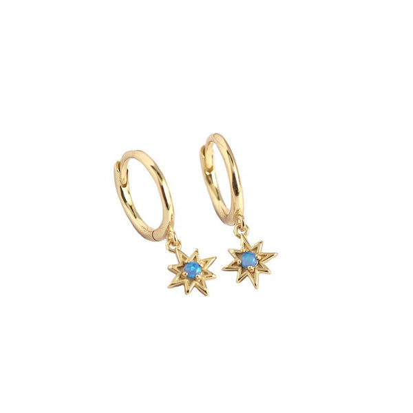 Lovcia Hoop Earrings Gold Tone Opal Star Sun Charm Dangle-Earrings-Yellow Gold-Yellow Gold