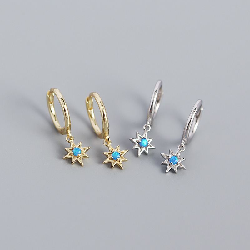 Lovcia Hoop Earrings Gold Tone Opal Star Sun Charm Dangle-Earrings-Yellow Gold-Yellow Gold