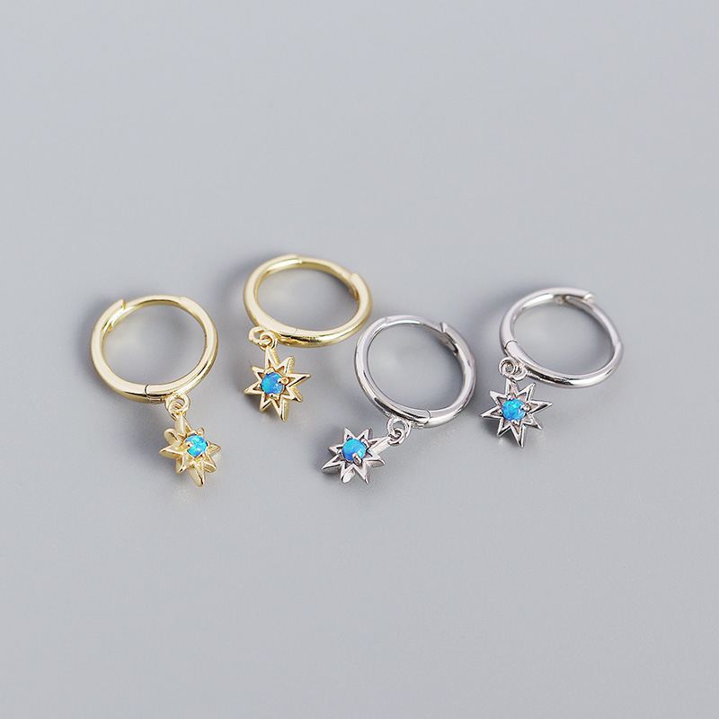 Lovcia Hoop Earrings Gold Tone Opal Star Sun Charm Dangle-Earrings-Yellow Gold-Yellow Gold