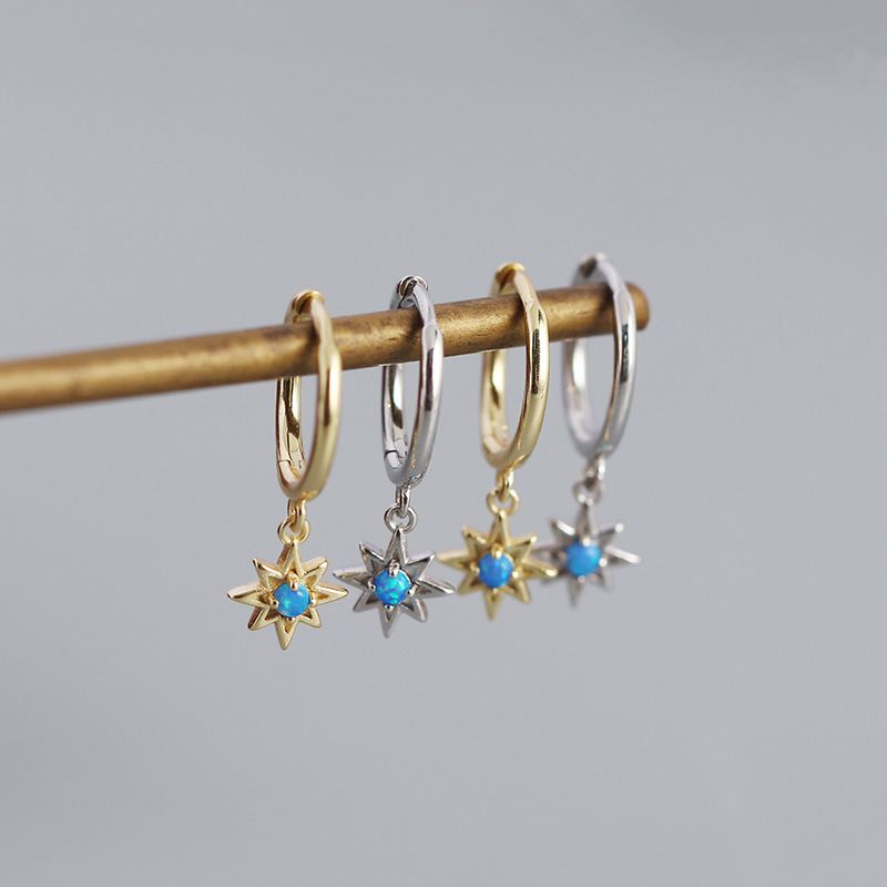 Lovcia Hoop Earrings Gold Tone Opal Star Sun Charm Dangle-Earrings-Yellow Gold-Yellow Gold
