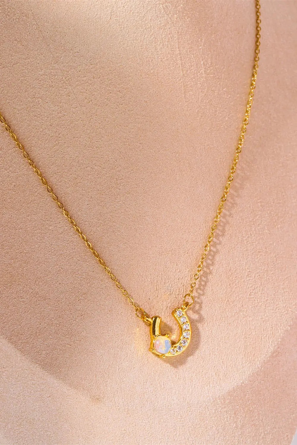 Lovcia Horseshoe Shape Copper 14K Gold Plated Pendant Necklace-Necklaces-Gold-One Size-Gold