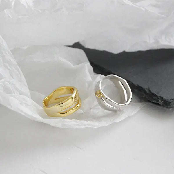 Lovcia Hot Double Layer Irregular 925 Sterling Silver Adjustable Ring-Rings-Rhodium-Rhodium