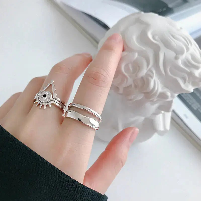 Lovcia Hot Double Layer Irregular 925 Sterling Silver Adjustable Ring-Rings-Rhodium-Rhodium