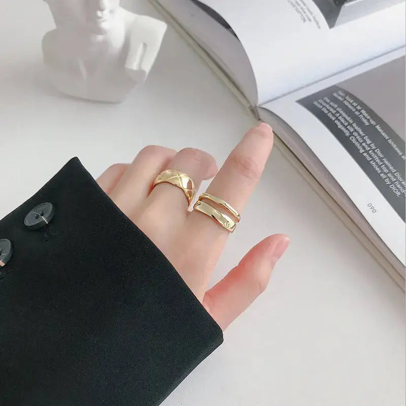 Lovcia Hot Double Layer Irregular 925 Sterling Silver Adjustable Ring-Rings-Rhodium-Rhodium