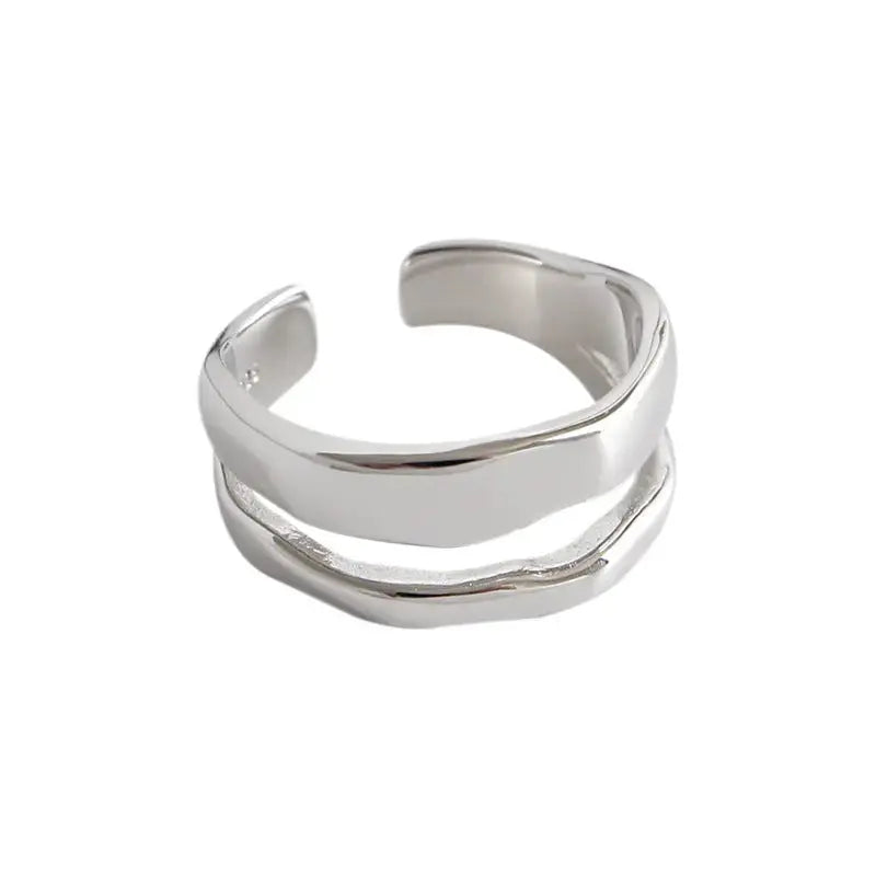 Lovcia Hot Double Layer Irregular 925 Sterling Silver Adjustable Ring-Rings-Rhodium-Rhodium