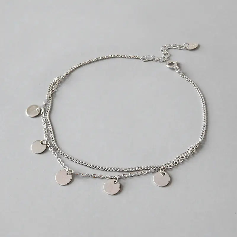 Lovcia Hot Double Layers Sequins 925 Sterling Silver Anklet-Anklets-Rhodium-Rhodium