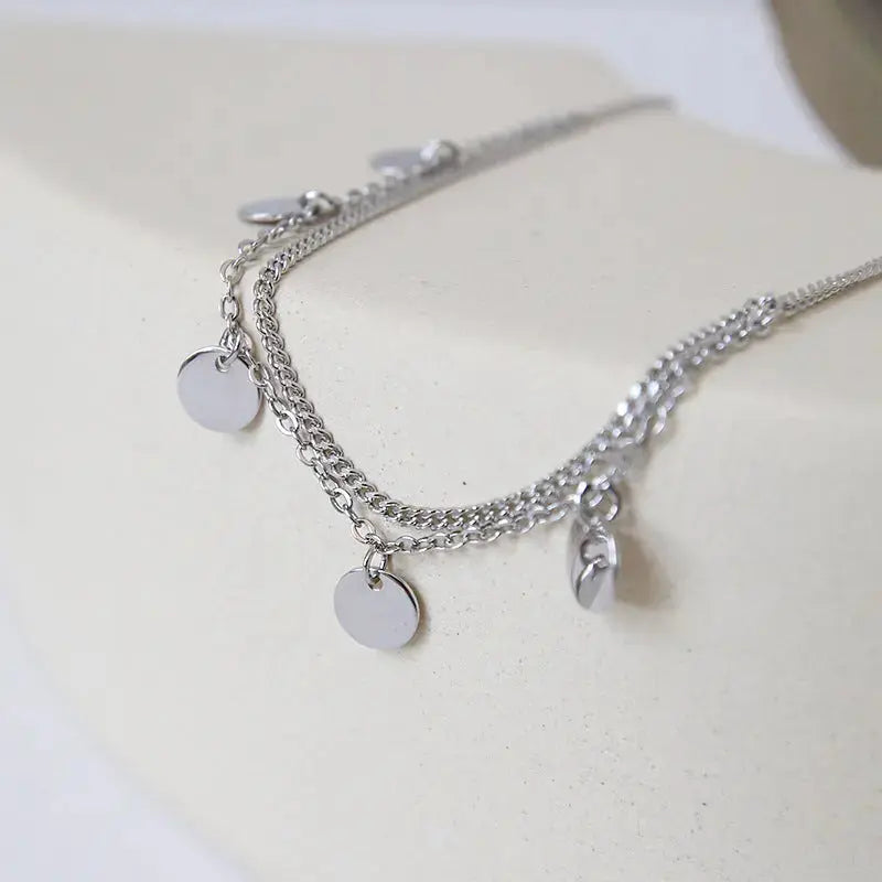 Lovcia Hot Double Layers Sequins 925 Sterling Silver Anklet-Anklets-Rhodium-Rhodium