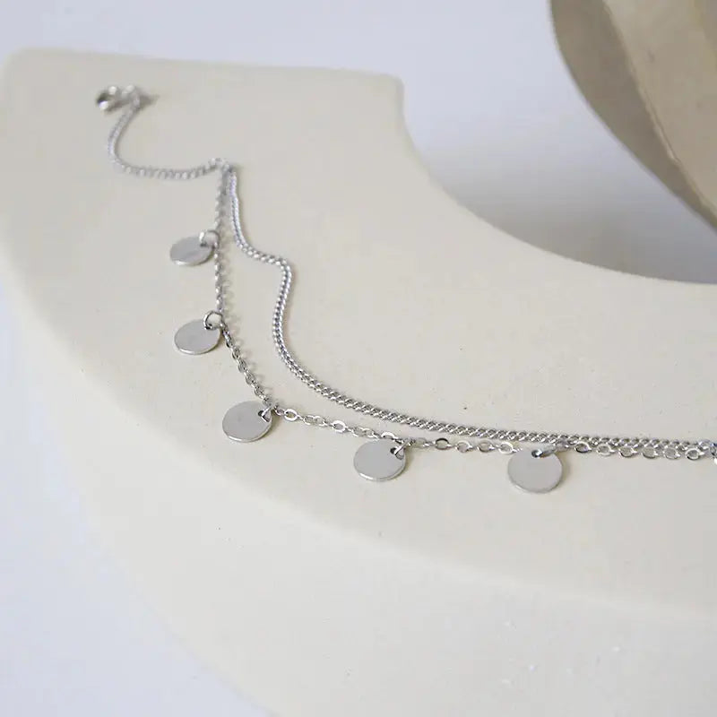 Lovcia Hot Double Layers Sequins 925 Sterling Silver Anklet-Anklets-Rhodium-Rhodium
