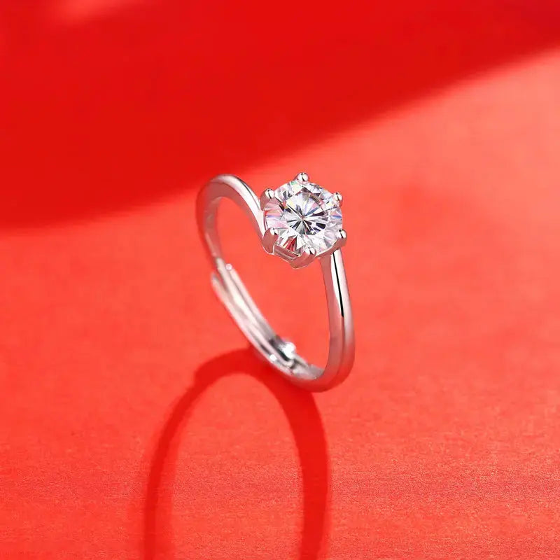 Lovcia Hot Stagger Six Claw Round Moissanite CZ Lines 925 Sterling Silver Adjustable Ring-Rings-0.5 ct ( Certificate Included )-0.5 ct ( Certificate Included )