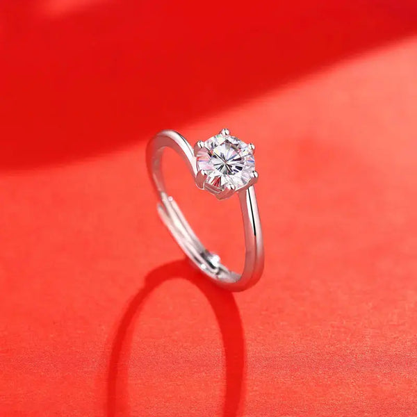 Lovcia Hot Stagger Six Claw Round Moissanite CZ Lines 925 Sterling Silver Adjustable Ring-Rings-0.5 ct ( Certificate Included )-0.5 ct ( Certificate Included )