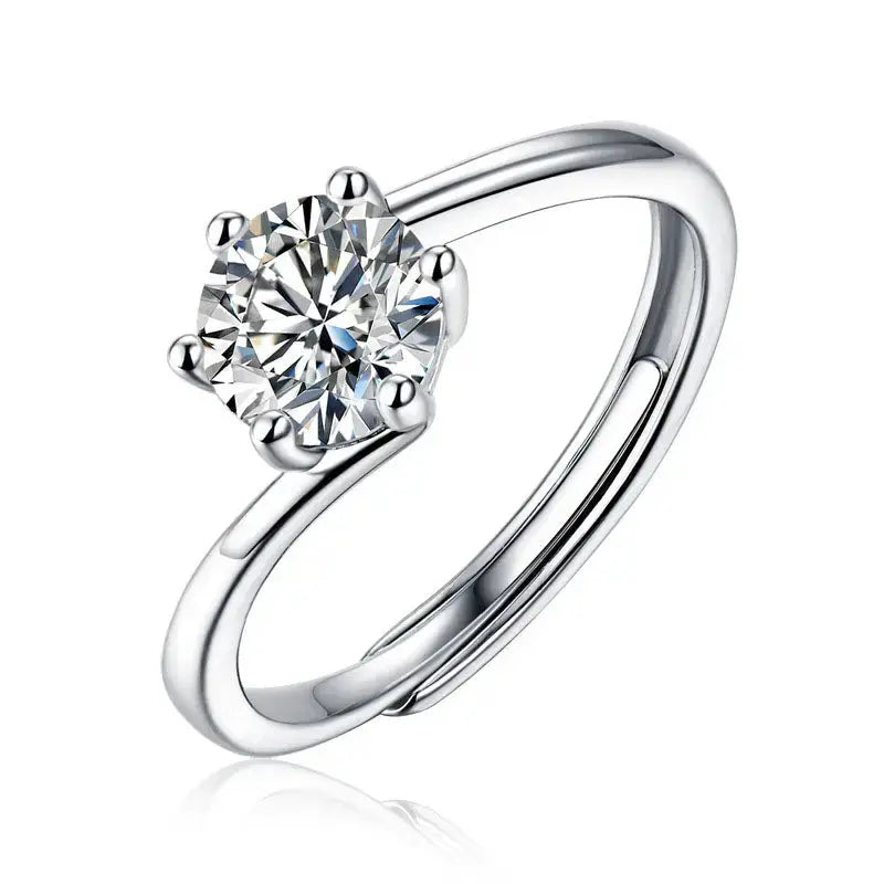 Lovcia Hot Stagger Six Claw Round Moissanite CZ Lines 925 Sterling Silver Adjustable Ring-Rings-0.5 ct ( Certificate Included )-0.5 ct ( Certificate Included )
