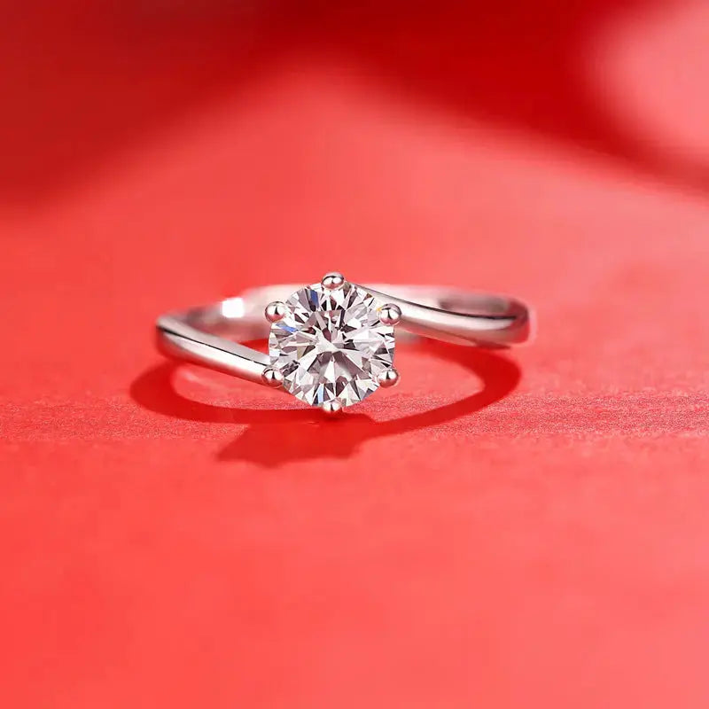 Lovcia Hot Stagger Six Claw Round Moissanite CZ Lines 925 Sterling Silver Adjustable Ring-Rings-0.5 ct ( Certificate Included )-0.5 ct ( Certificate Included )